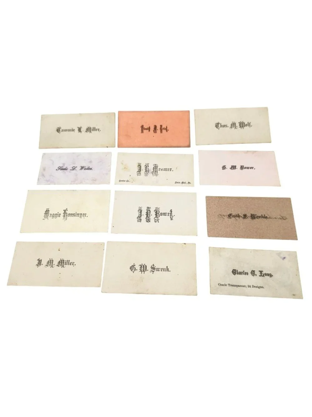 Victorian Calling Cards Set Of 12 Ornate Fonts & 1 Novelty Transparency Design